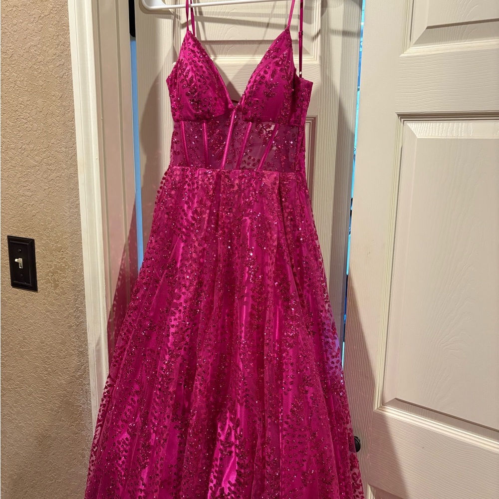 Sparkling Pink Gown with Spaghetti Straps